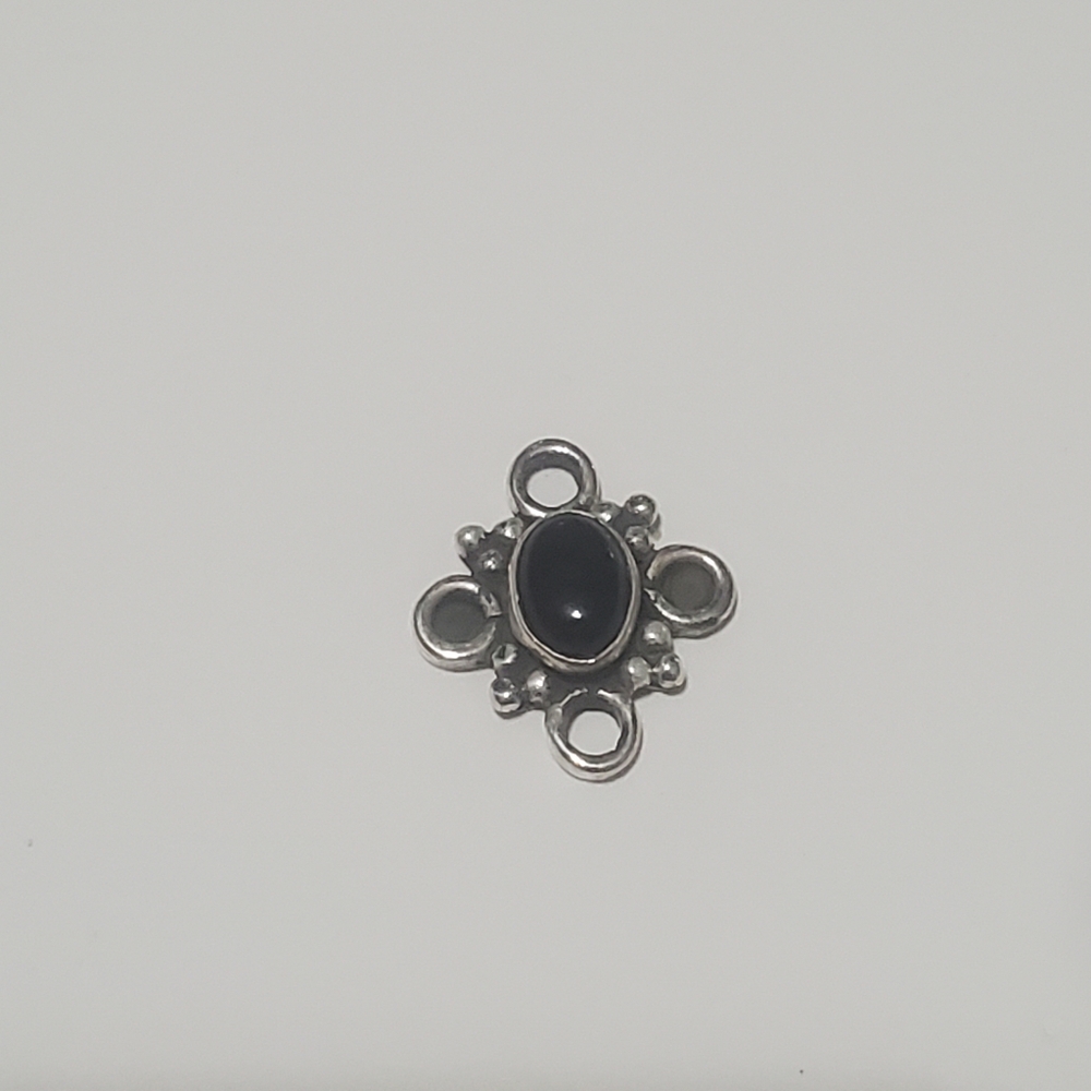 2/$15 Sterling Silver Link with Black Onyx (Dyed) 14x11mm 925